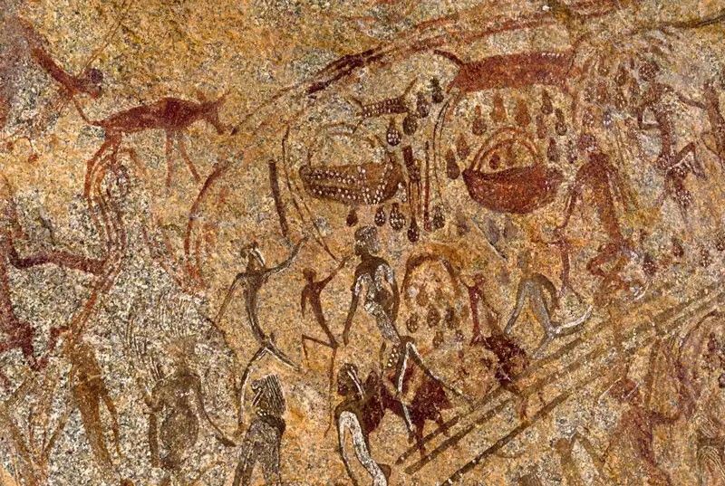 Rock art on granite kopjes in the corridor, country walked on a May walking safari